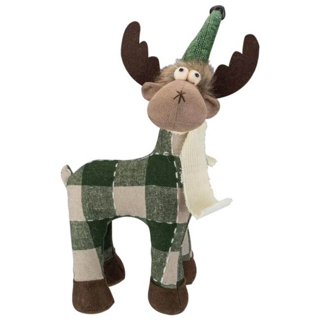 NorthLight 34314238 14 in. Buffalo Plaid Standing Moose Christmas Decoration, Tan &#x26; Green